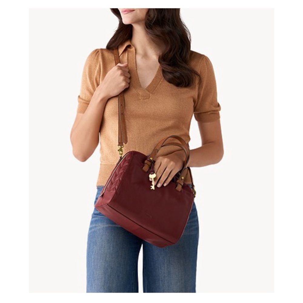 Fossil Rachel Leather Wine Satchel Crossbody Purse